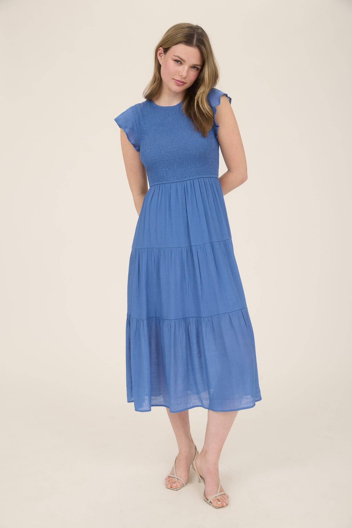SMOCKED TIERED MIDI DRESS - Southern Sassy Boutique