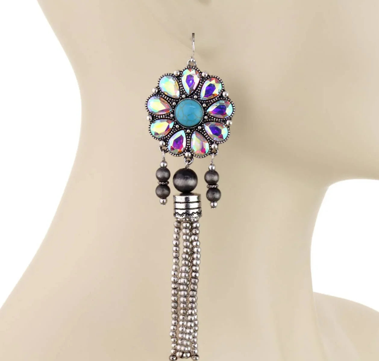 Western Concho Bead Fringe Dangle Earrings - Southern Sassy Boutique