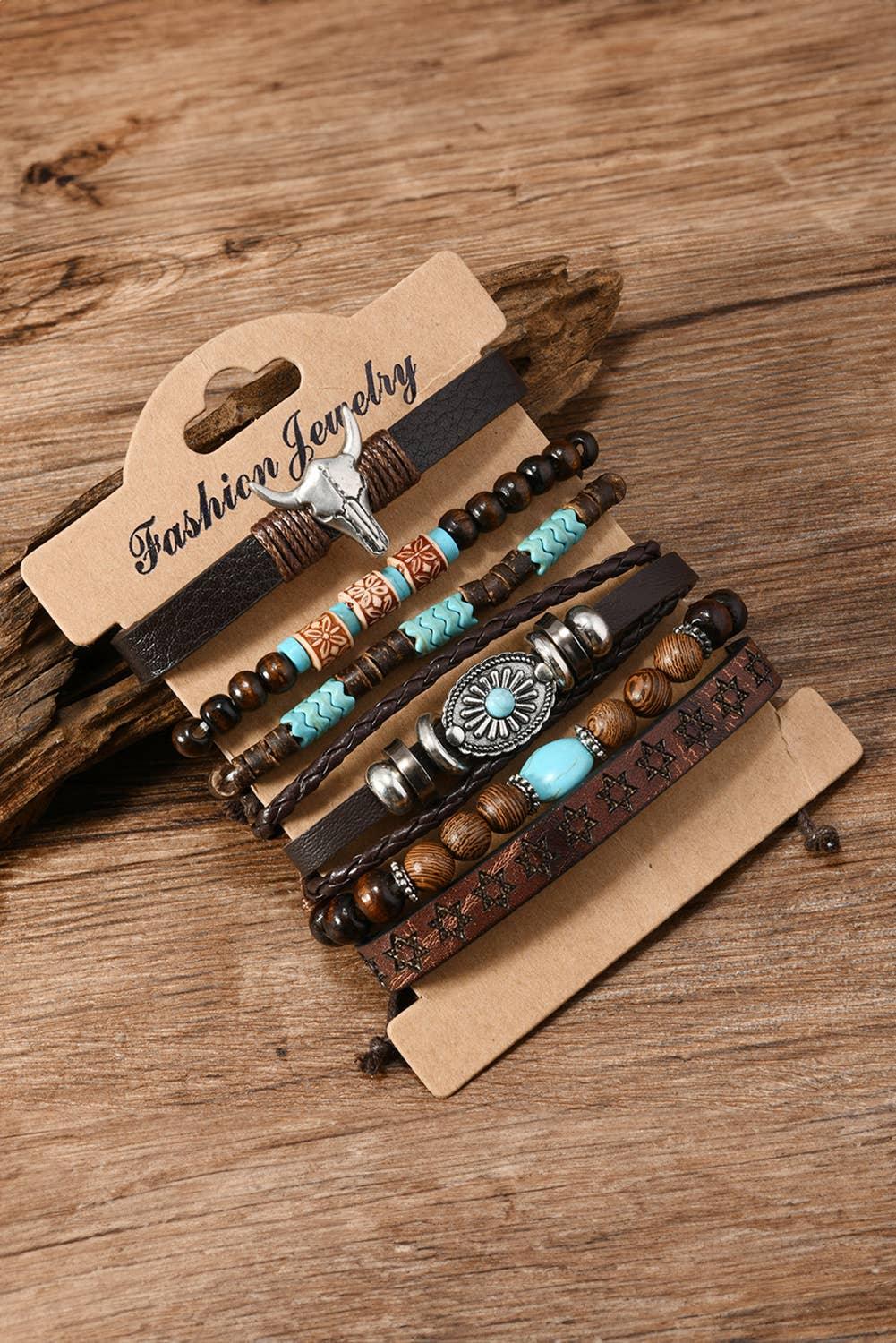 Western Bull Skull Turquoise Beading Bracelet - Southern Sassy Boutique