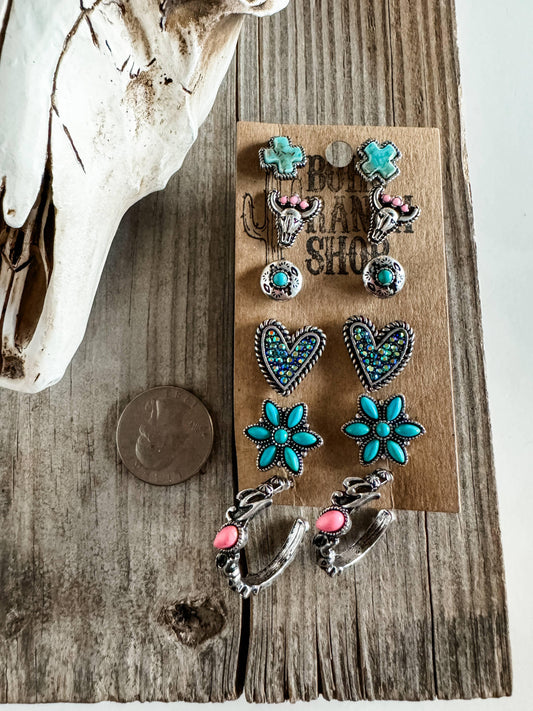 Western Navajo Style Rhinestone Stud Stud Earring Set - Southern Sassy Boutique