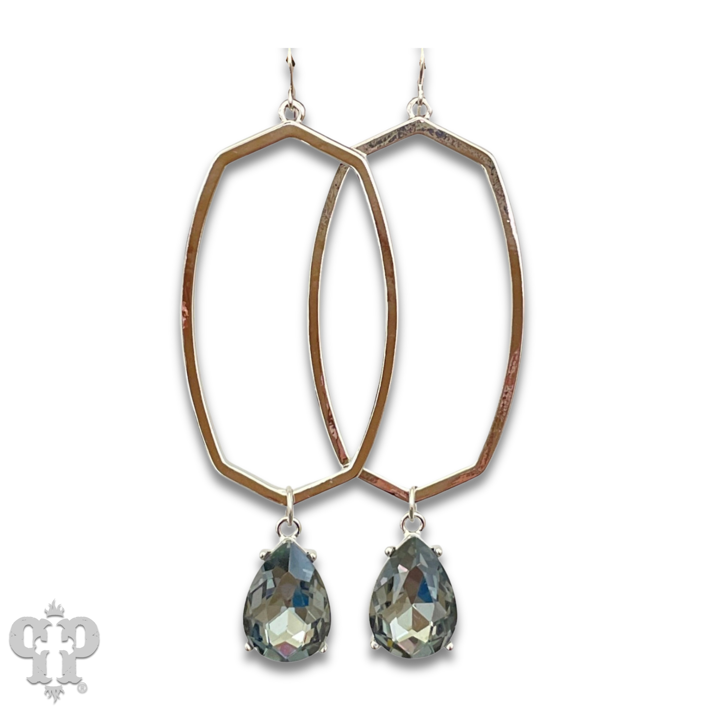Hexagon and teardrop charm earring