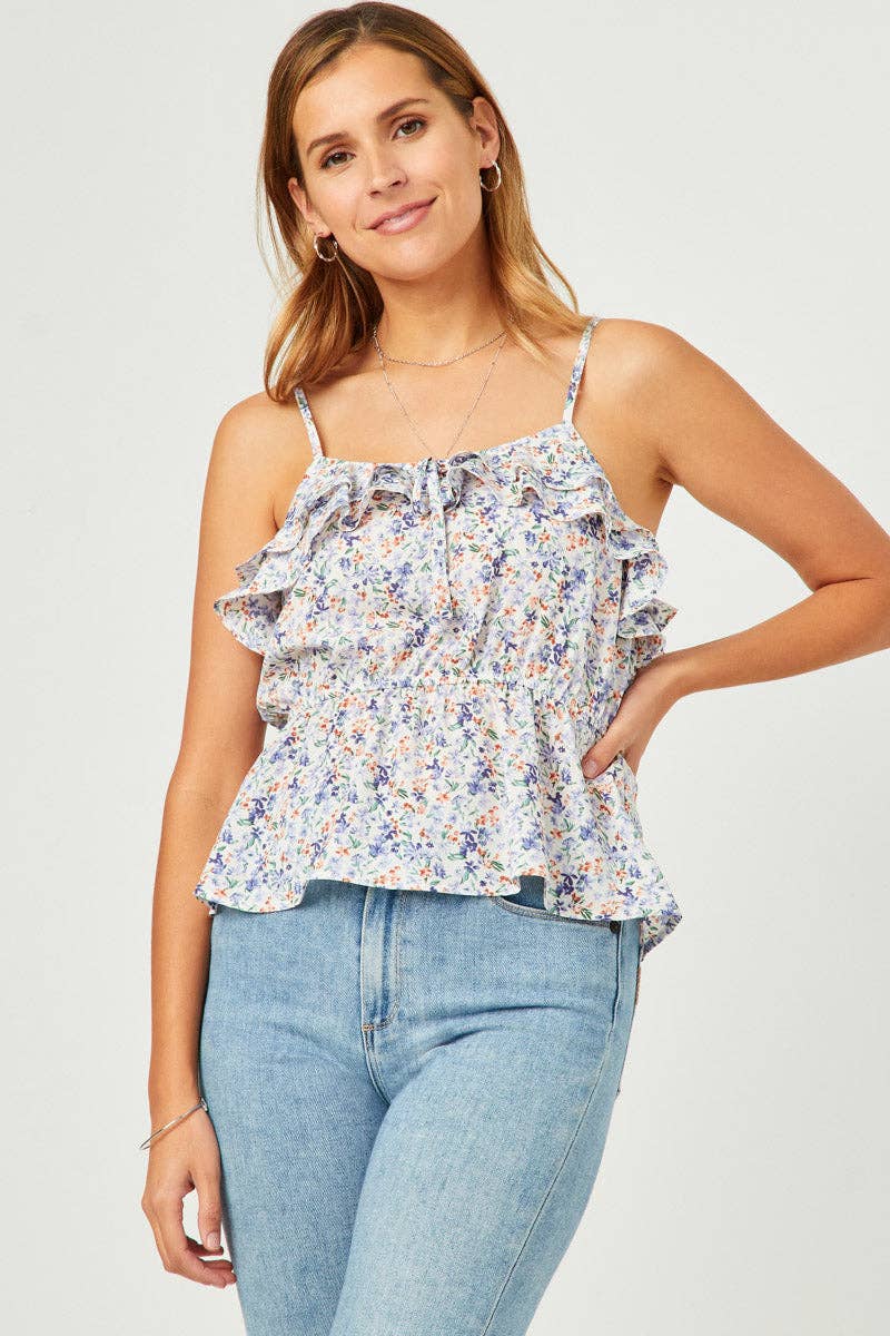 Floral Layer Ruffled Tie Front Cami