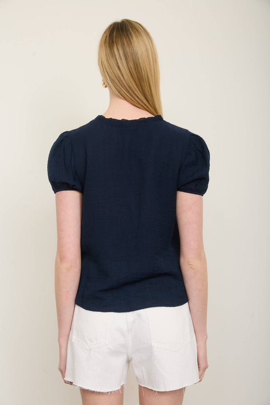 PLUS SCALLOP TRIM V NECK EDGE LACE BUTTON DOWN TOP