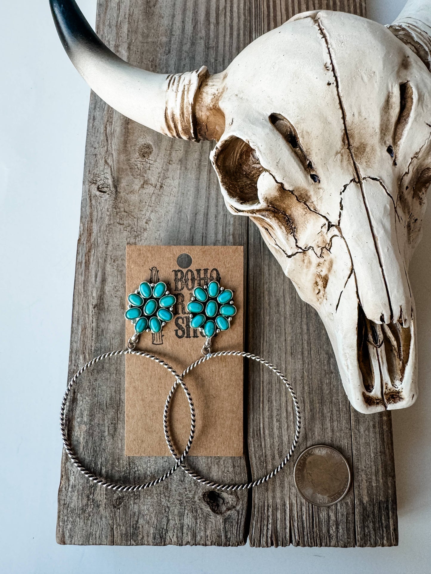 Western Flower Stone Hoop Earrings