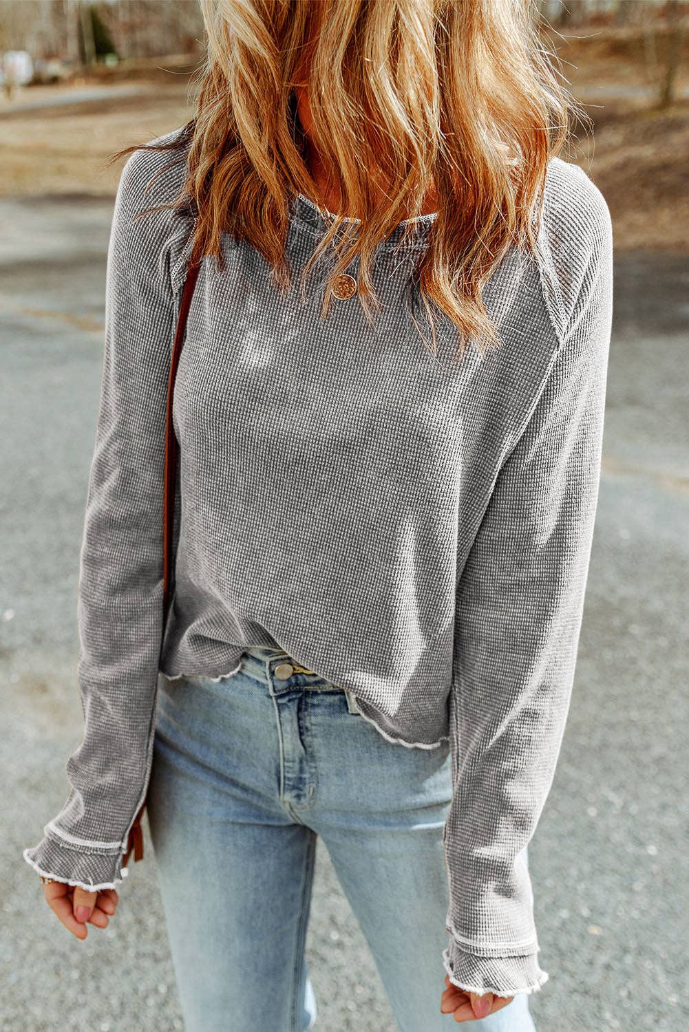 Waffle Knit Long Sleeve Top