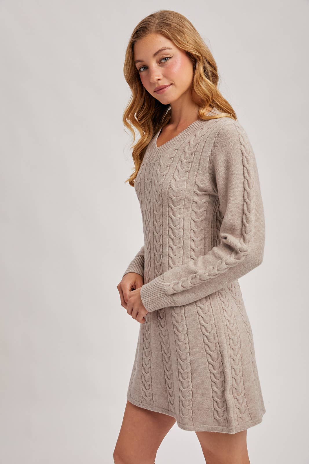 CABEL KNIT V-NECK SWEATER MINI DRESS