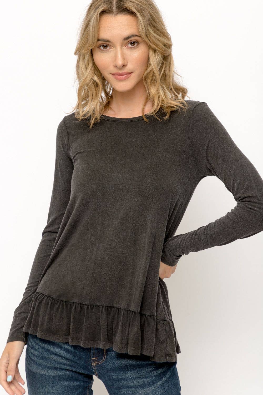 Ruffle Hem Long Sleeve Top