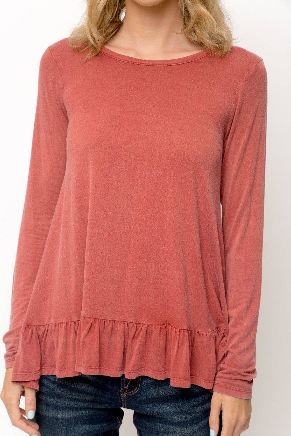 Ruffle Hem Long Sleeve Top