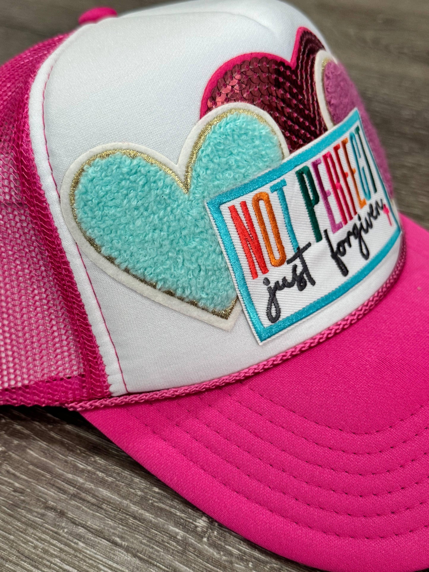 Not Perfect, Just Forgiven Bright Christian Faith Trucker Hat - Southern Sassy Boutique