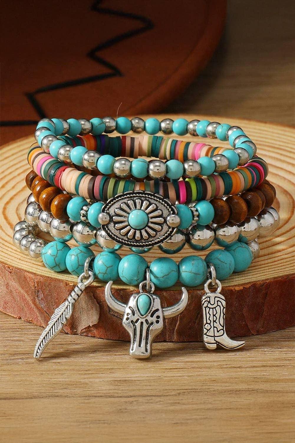 LDC Western Turquoise Beaded Multi Layer Bracelet Set - Southern Sassy Boutique