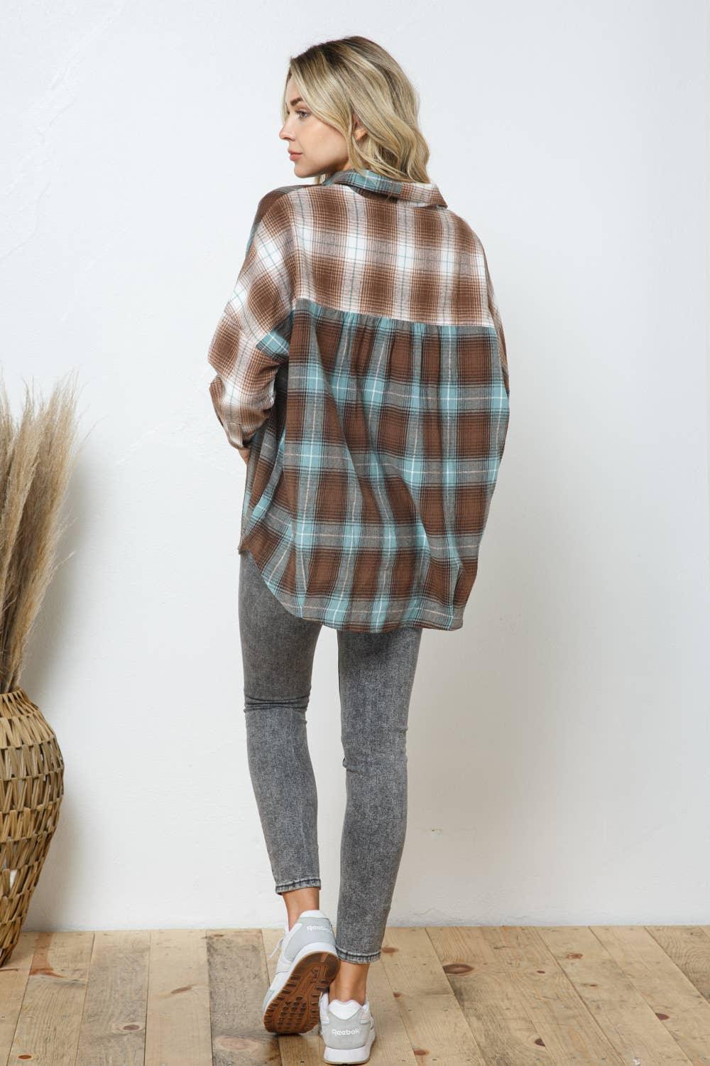 Collard Flannel Mix Dolmen Shirt - Southern Sassy Boutique