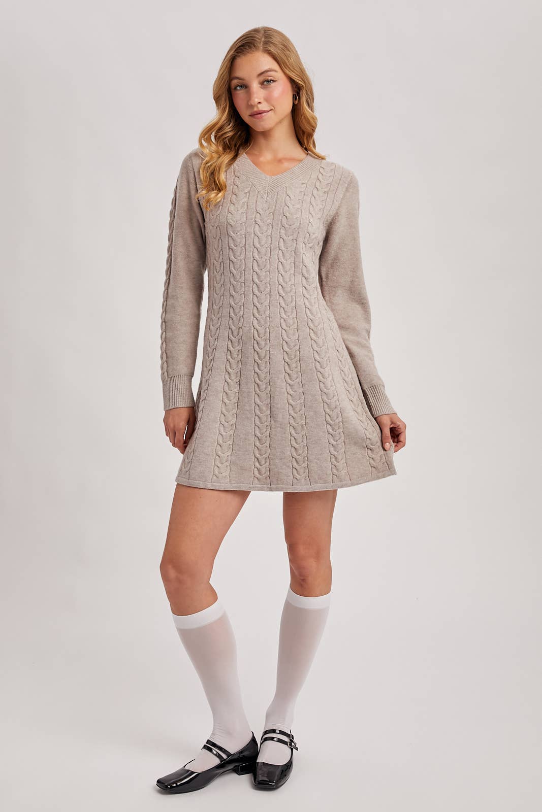 CABEL KNIT V-NECK SWEATER MINI DRESS