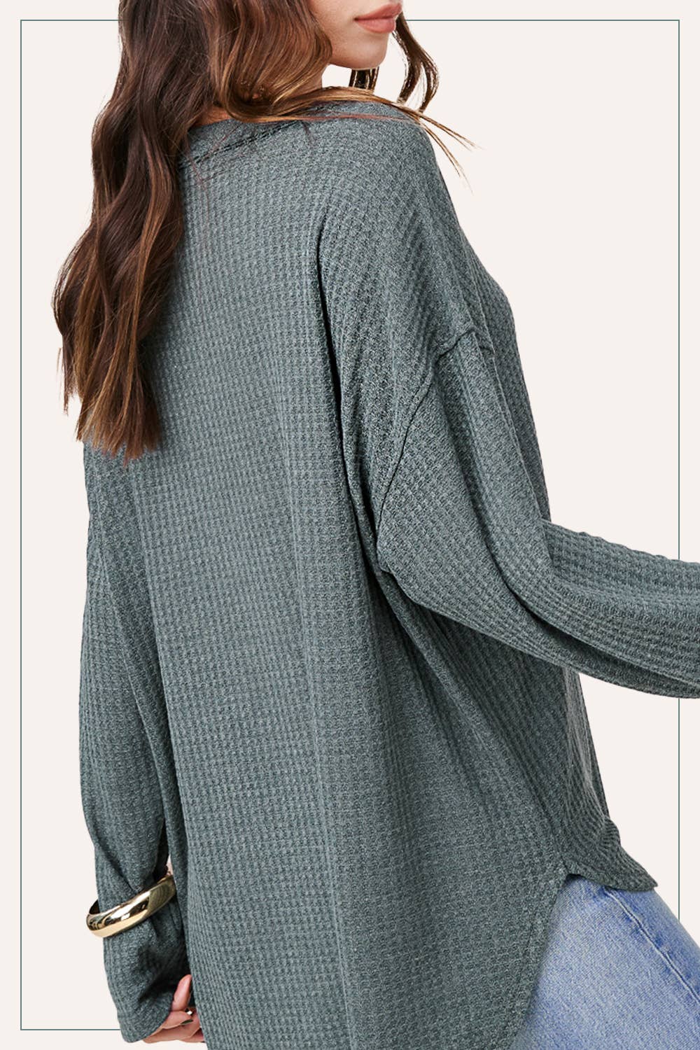 Brushed Waffle Fabric Loose Fit Long Sleeve Top