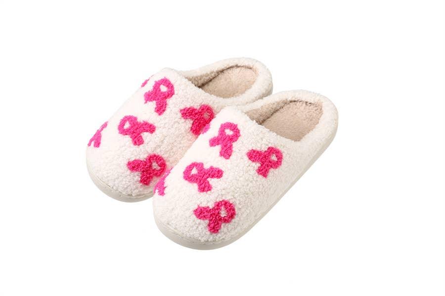 Ladies Plush Pink Bow Themed Comfortable Slippers - Southern Sassy Boutique