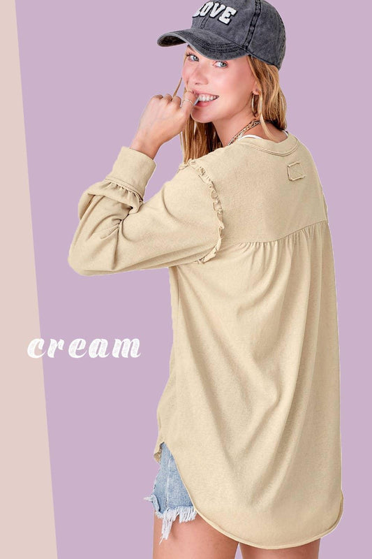 Balloon Sleeve Ruffle Detailed Long Sleeve Top - Southern Sassy Boutique