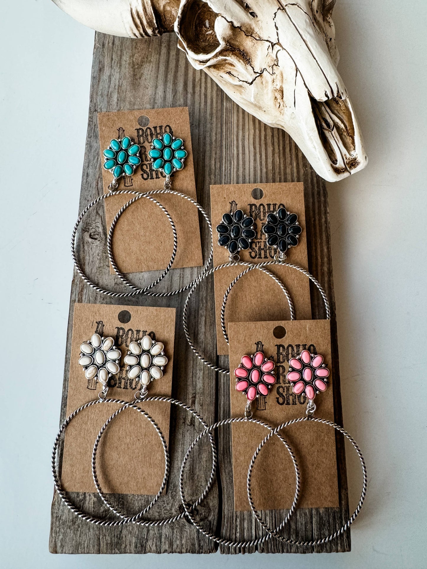 Western Flower Stone Hoop Earrings