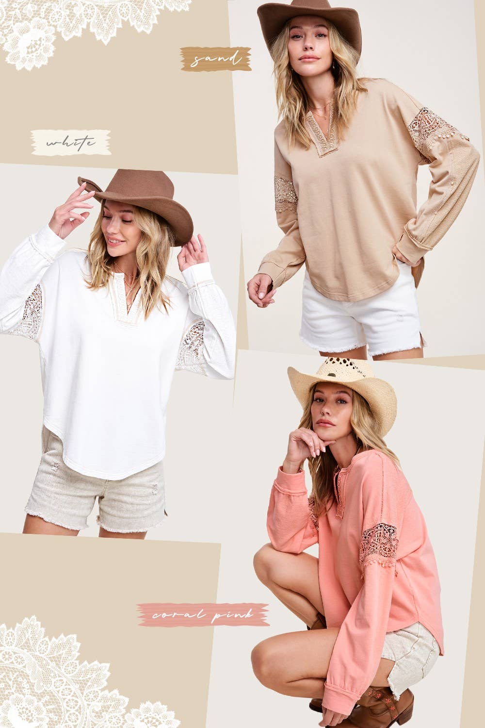 Embroidered Crochet V-neck Long Sleeve Top