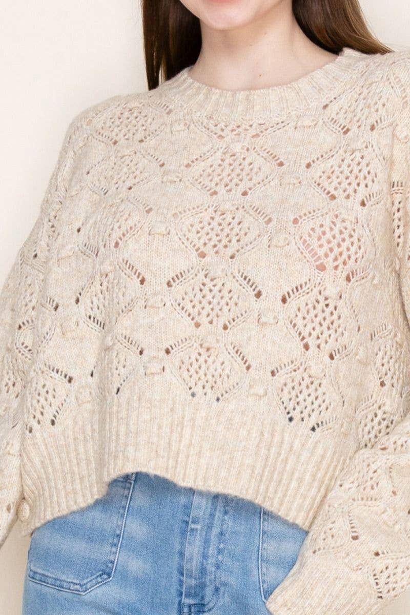 Long Sleeve Solid Knit Top with Side Buttons