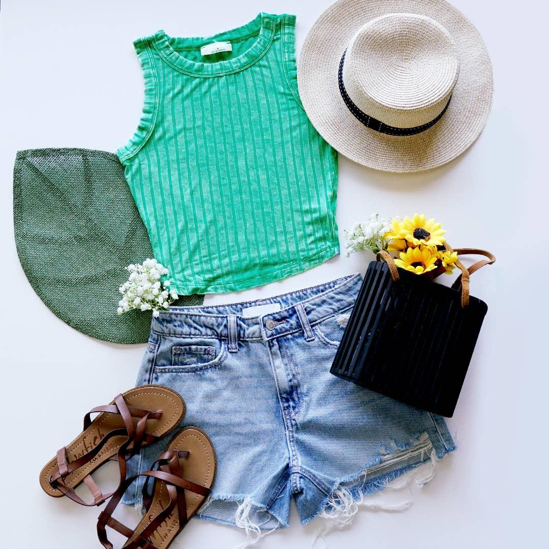 `.0723 Ribbed Sleeveless Crop Tank Top SI-25603 - Southern Sassy Boutique