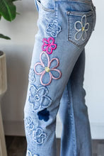 Floral Embroidery Flare Denim Pants