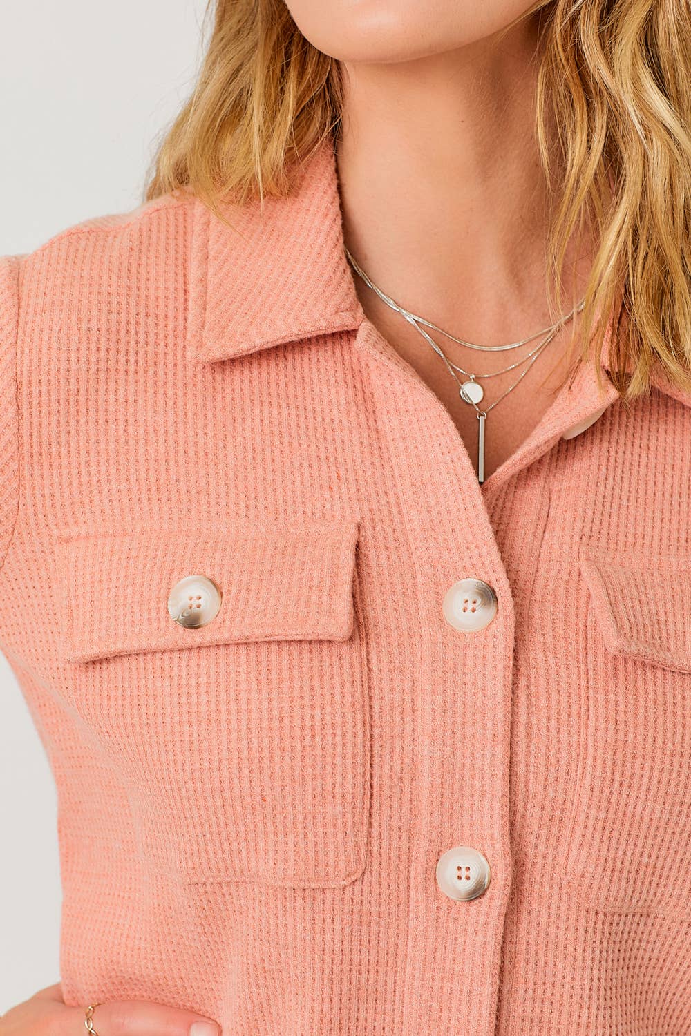 Waffle Button Down Thermal Shacket