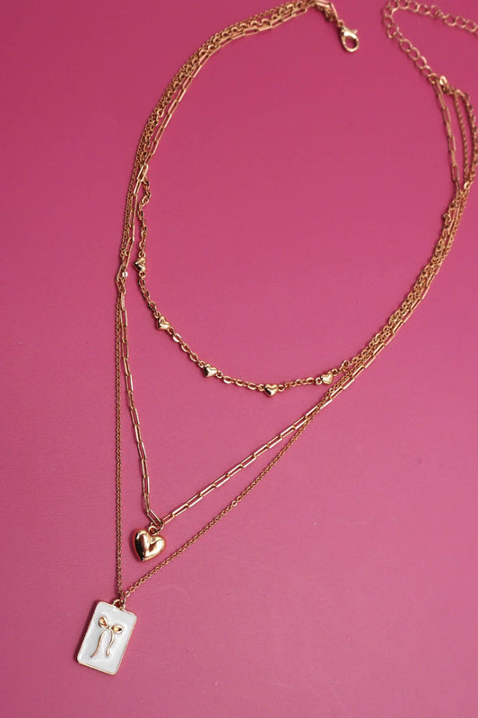 Square Bow & Heart Necklace