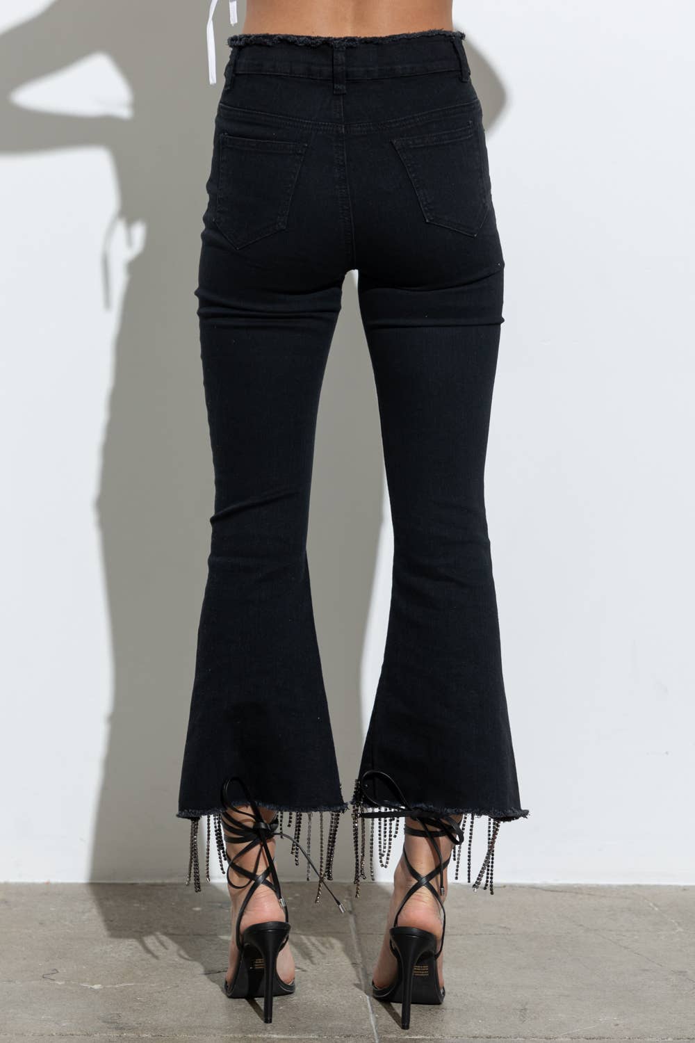 RHINESTONE FRINGE DENIM PANTS