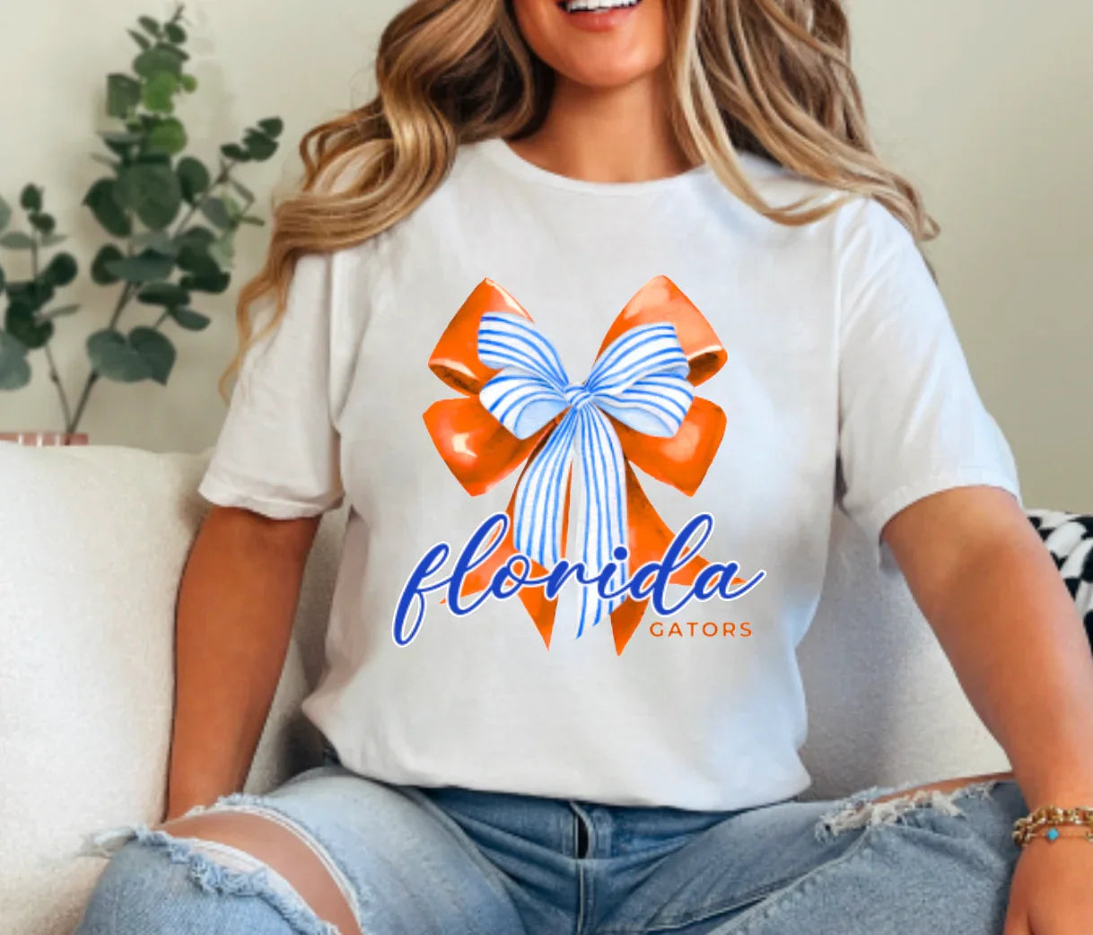 Preppy Florida Gators Coquette Bow Graphic Tee Football - Southern Sassy Boutique