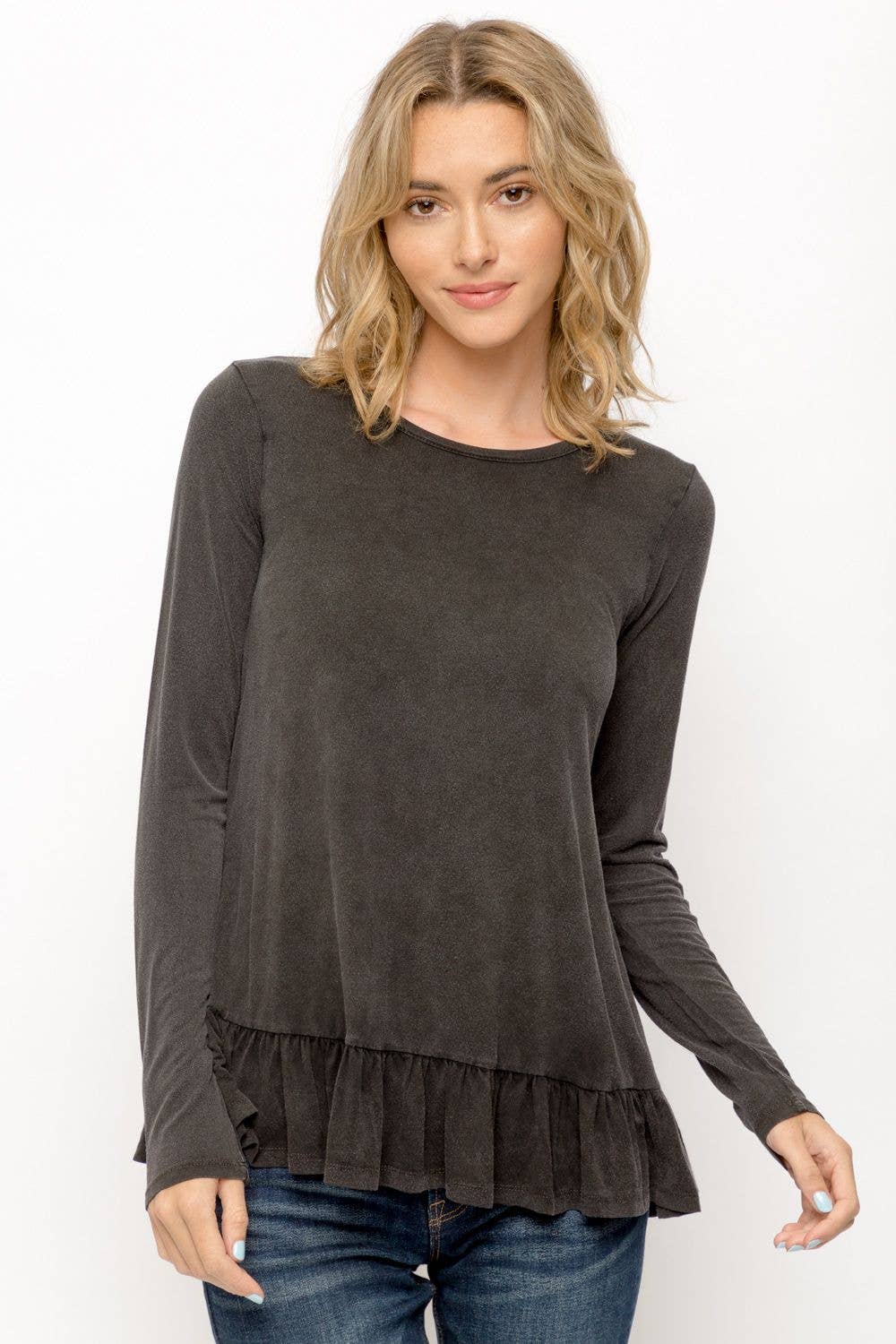 Ruffle Hem Long Sleeve Top