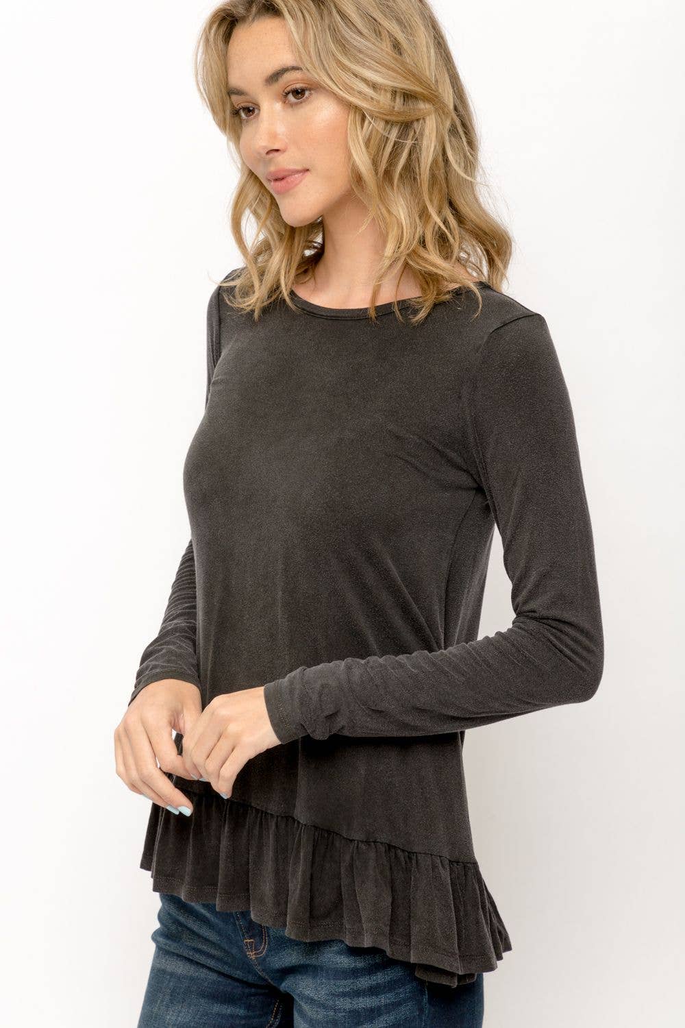 Ruffle Hem Long Sleeve Top