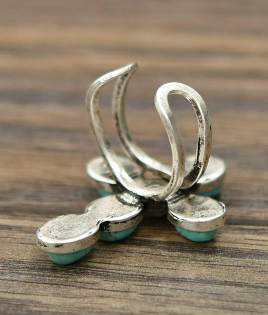 750167, Cross Turquoise Adjustable Ring - Southern Sassy Boutique