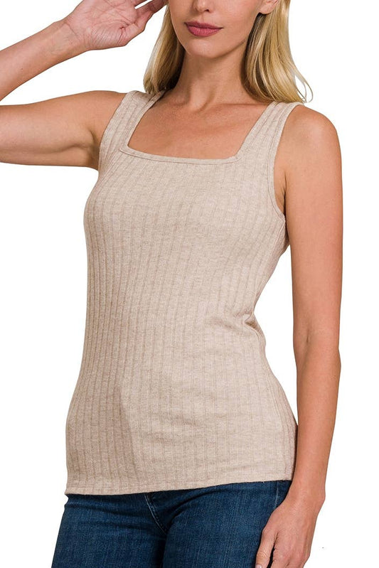 Ribbed Square Neck Tank Top