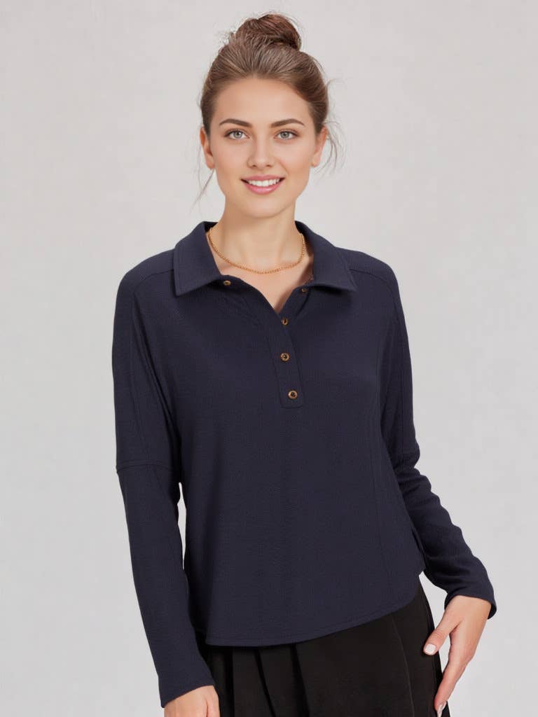 Collared Neck Henley Knit Top