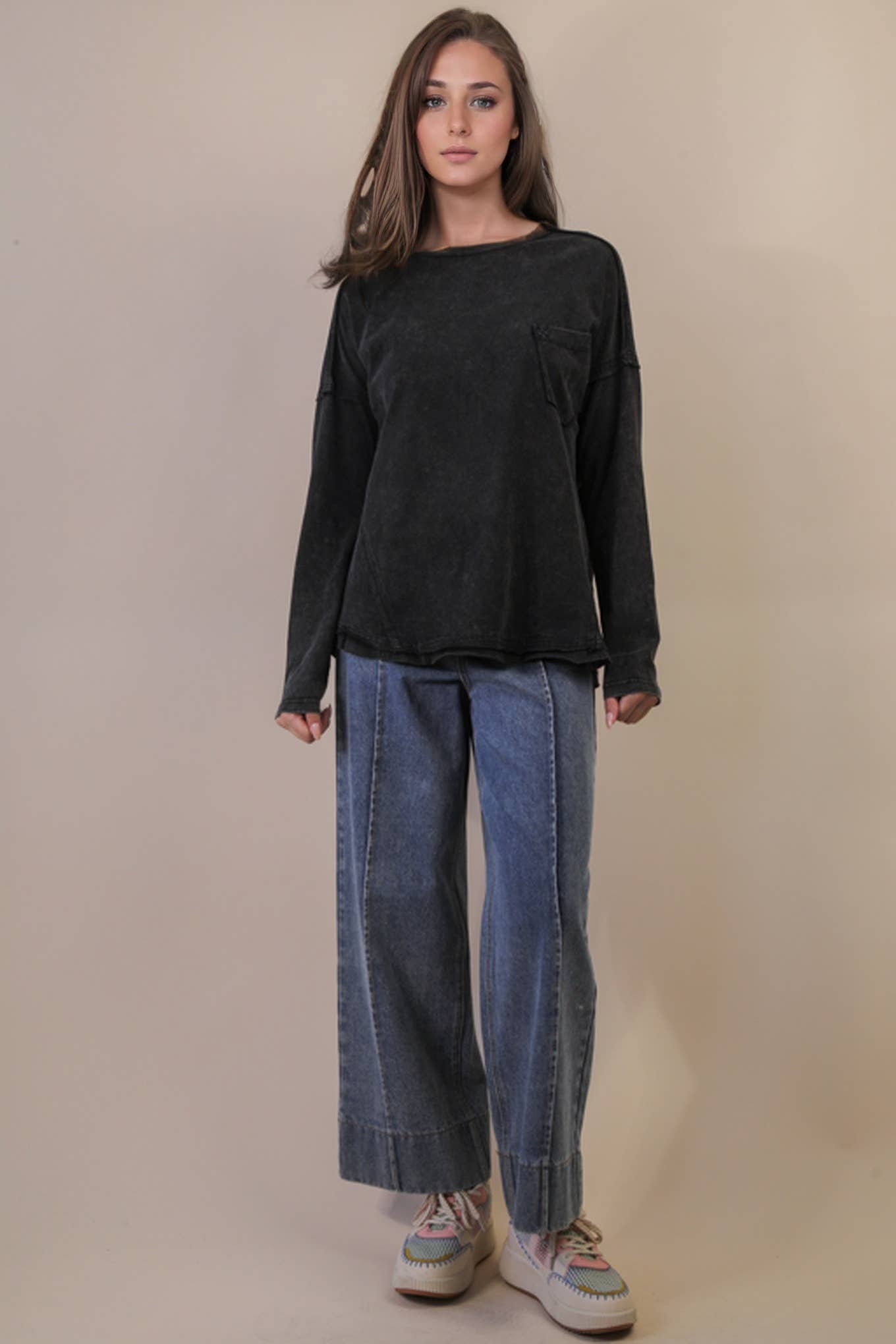 Mineral Washed Casual Knit Top