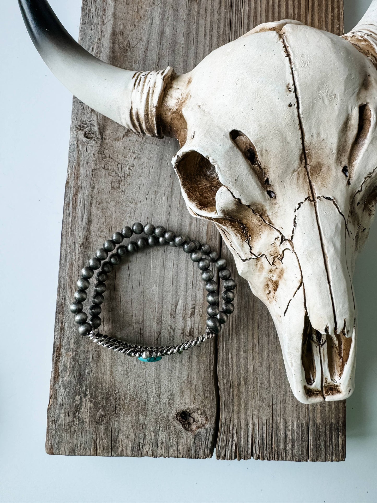 Western Steer Bracelet Navajo Style Turquoise Accent - Rhinestones