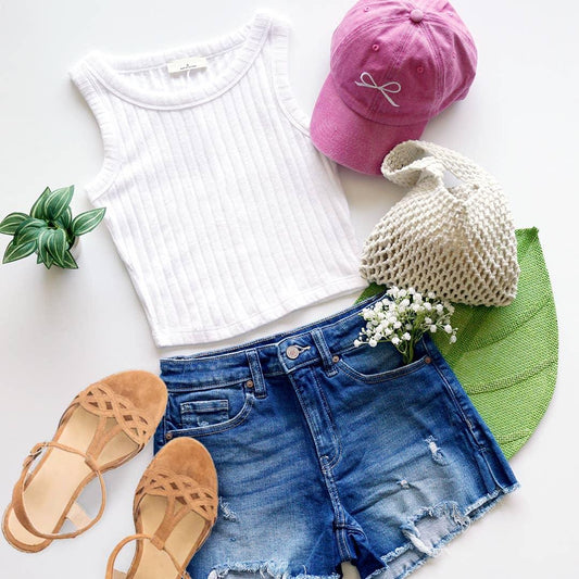 Ribbed Sleeveless Crop Tank Top - Southern Sassy Boutique