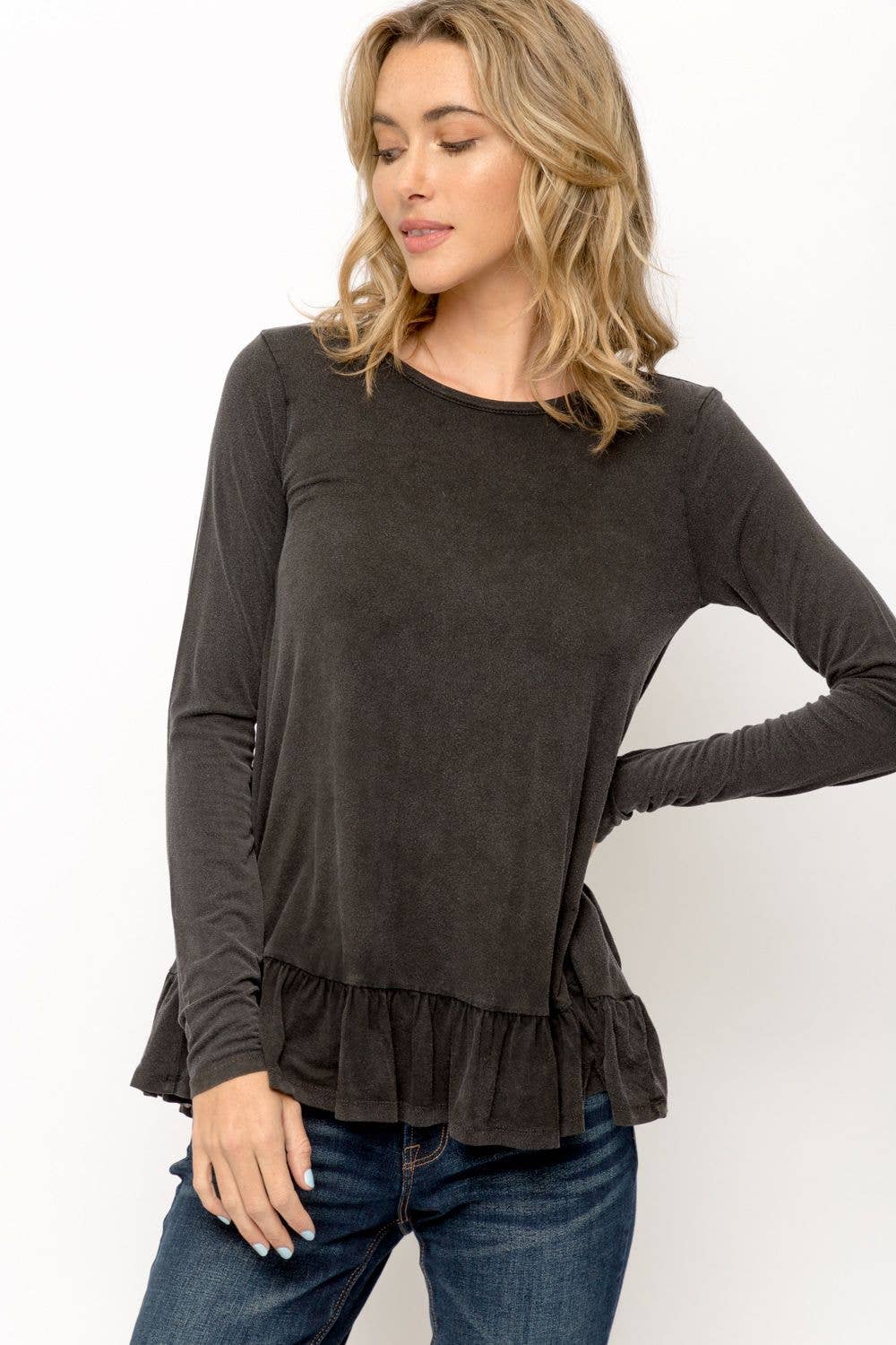 Ruffle Hem Long Sleeve Top