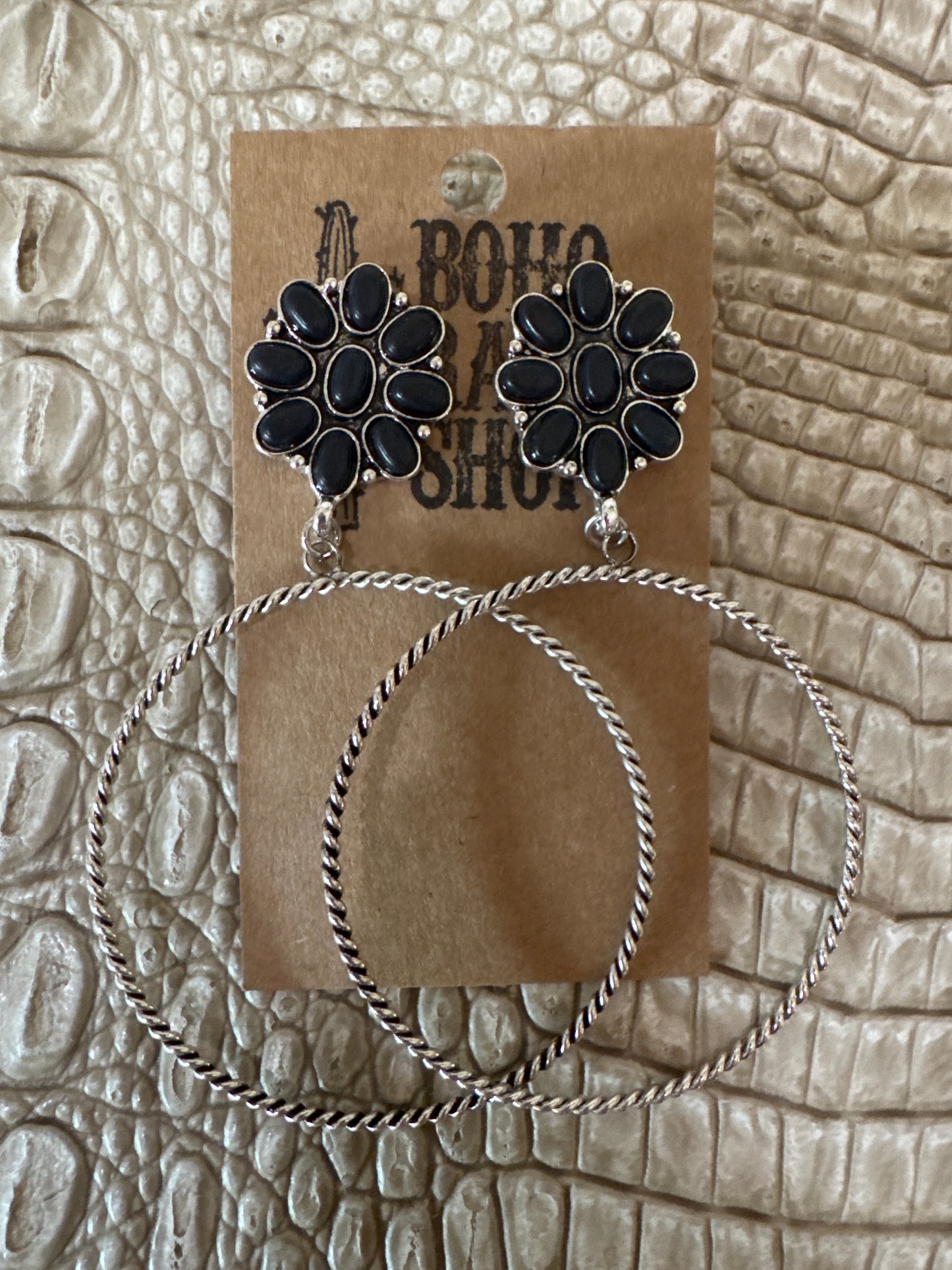 Western Flower Stone Hoop Earrings