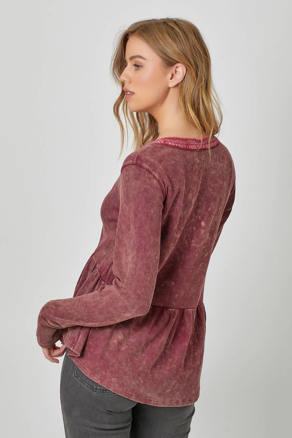 Washed Thermal Peplum Top