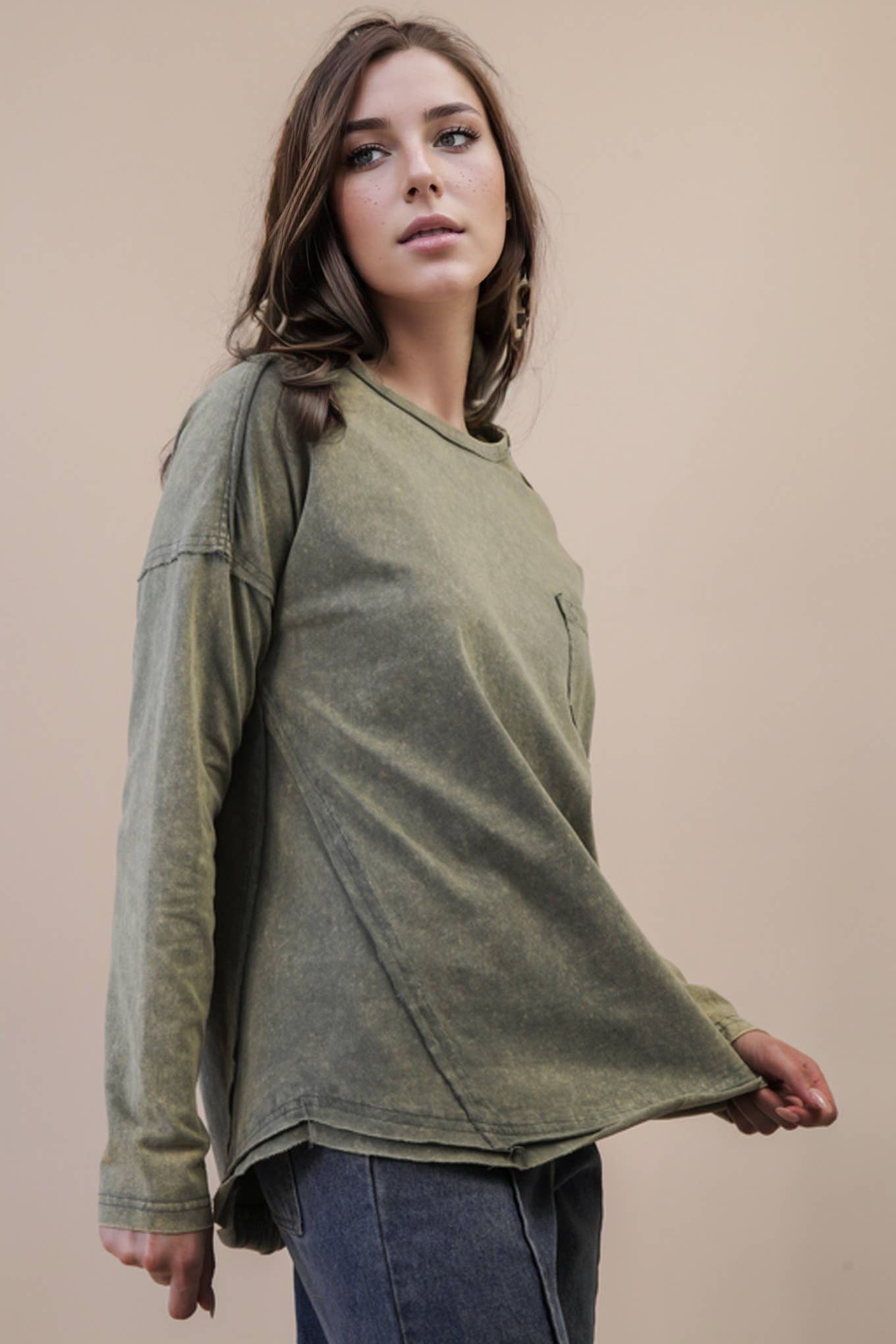 Mineral Washed Casual Knit Top