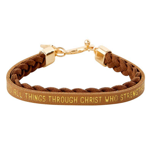 Wrapped In Love Philippians 4:13 - Brown Braided Bracelet