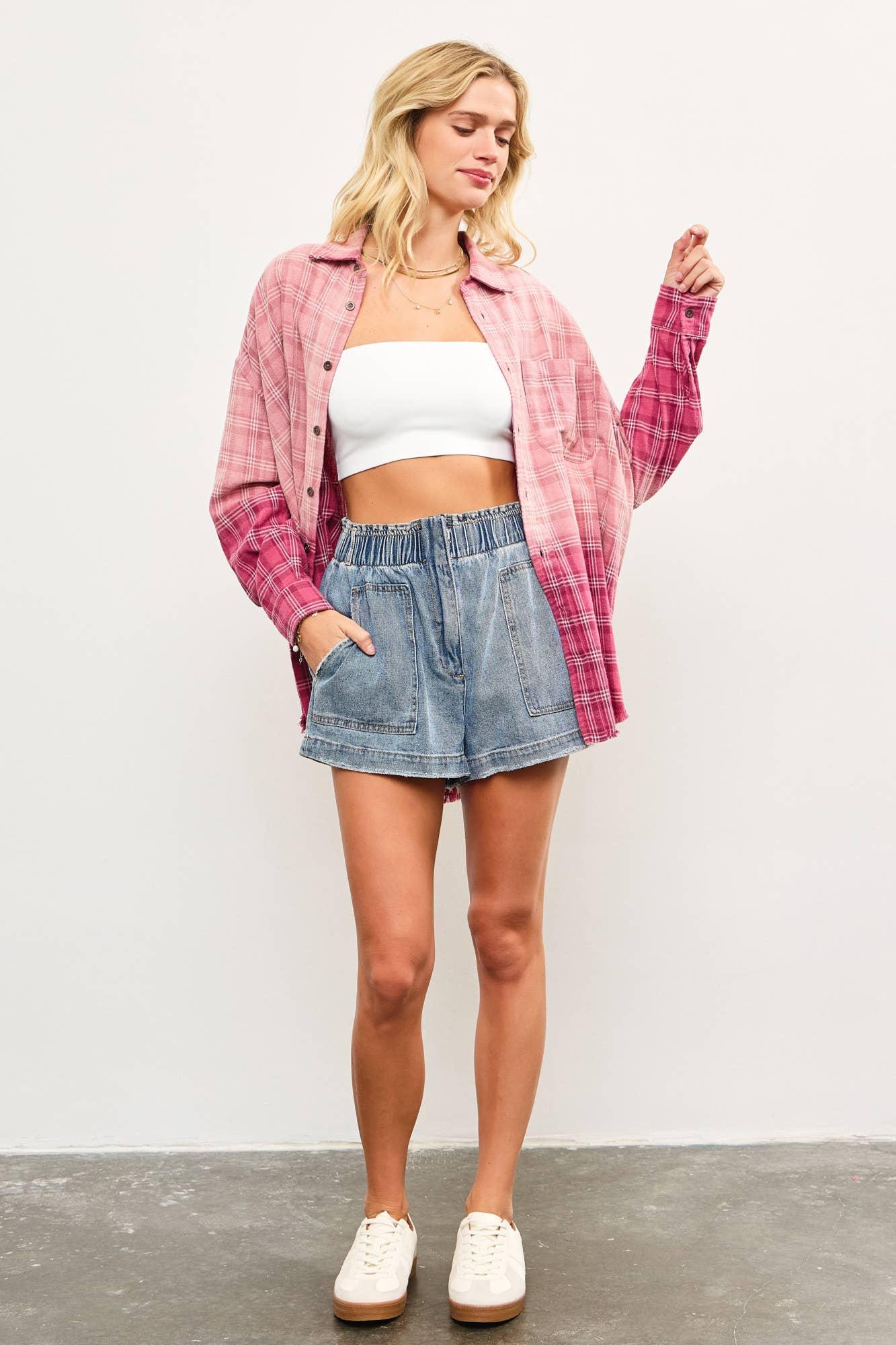 DIP-DYED BUTTON UP SHIRT - Southern Sassy Boutique