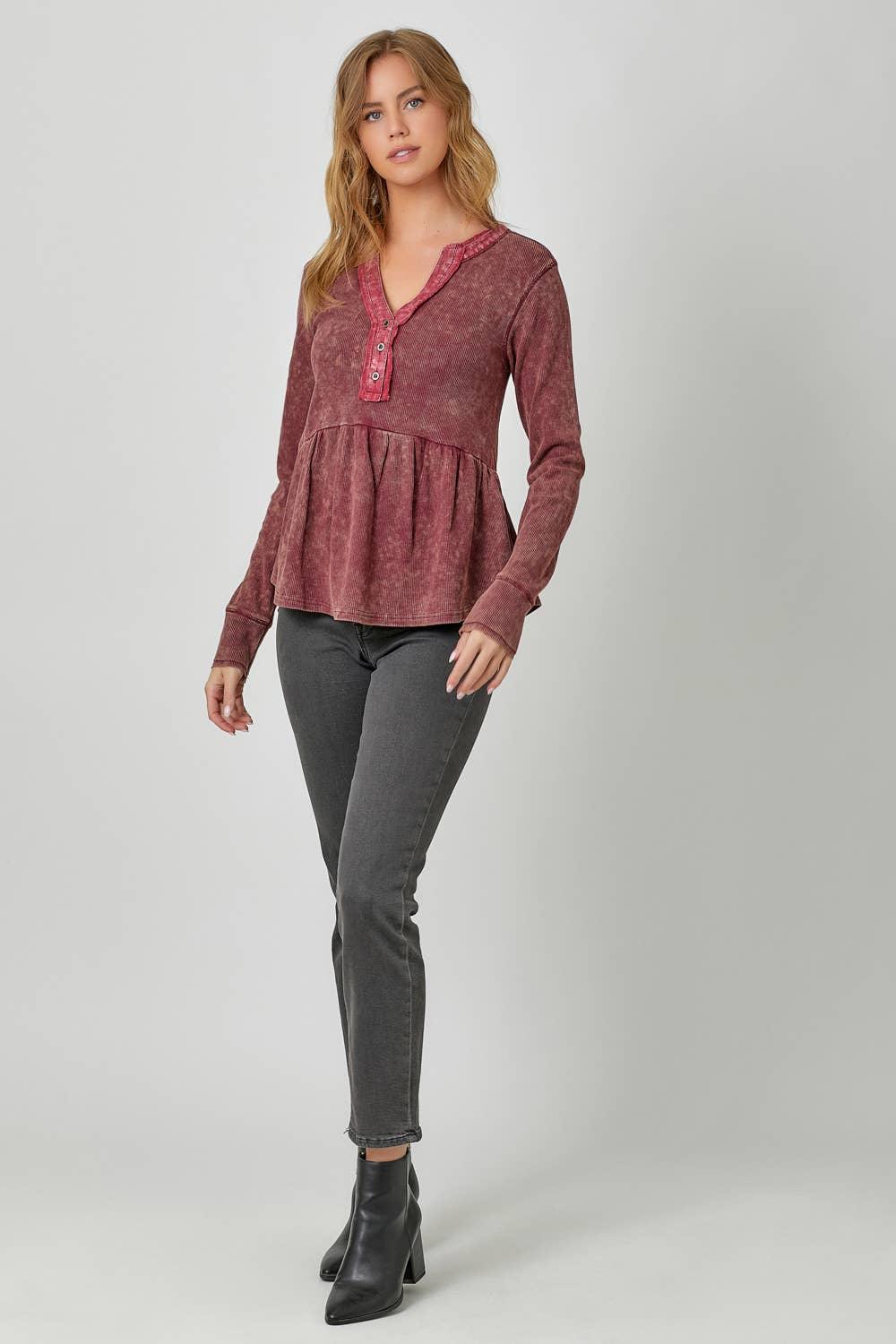 Washed Thermal Peplum Top - Southern Sassy Boutique