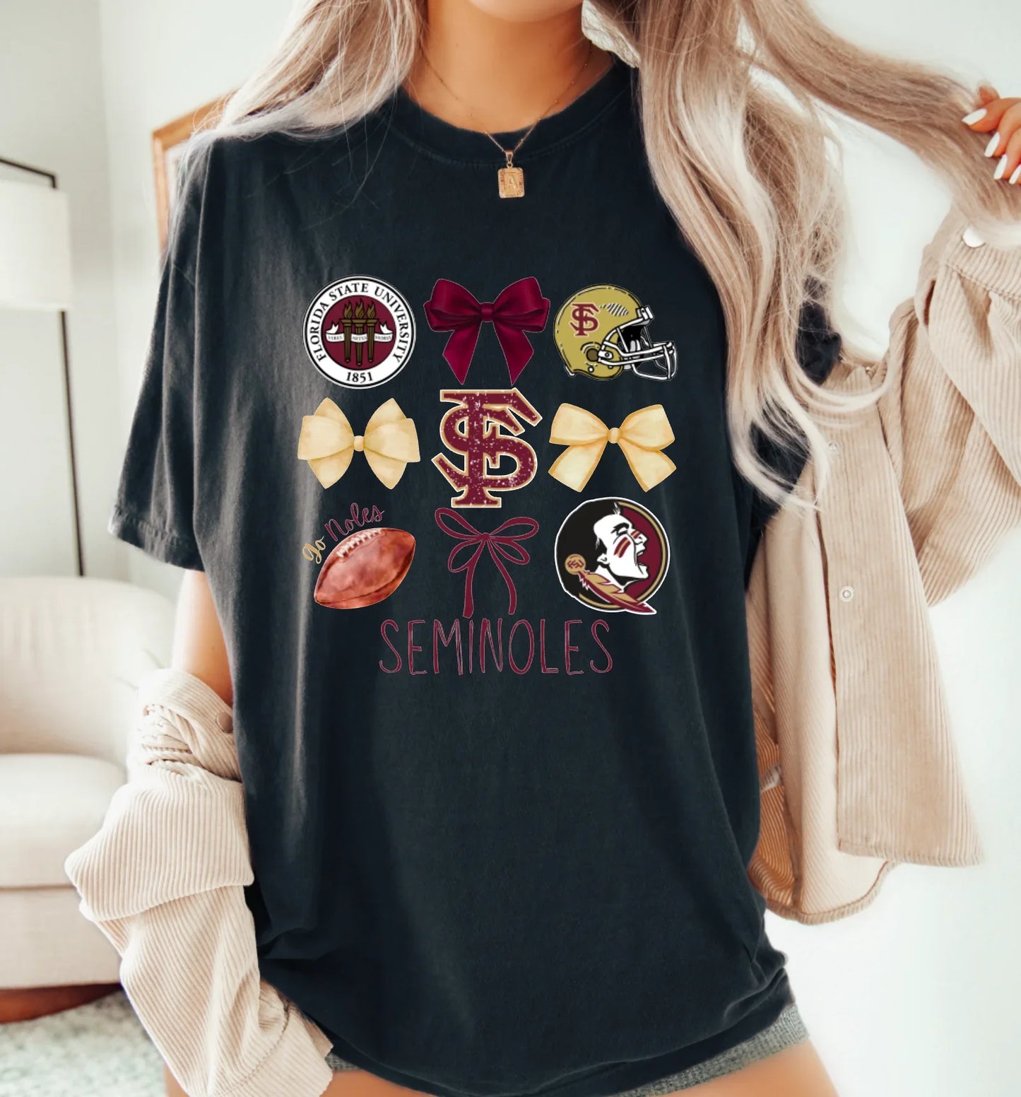 Florida State Seminoles Football Coquette Graphic Tee FSU - Southern Sassy Boutique