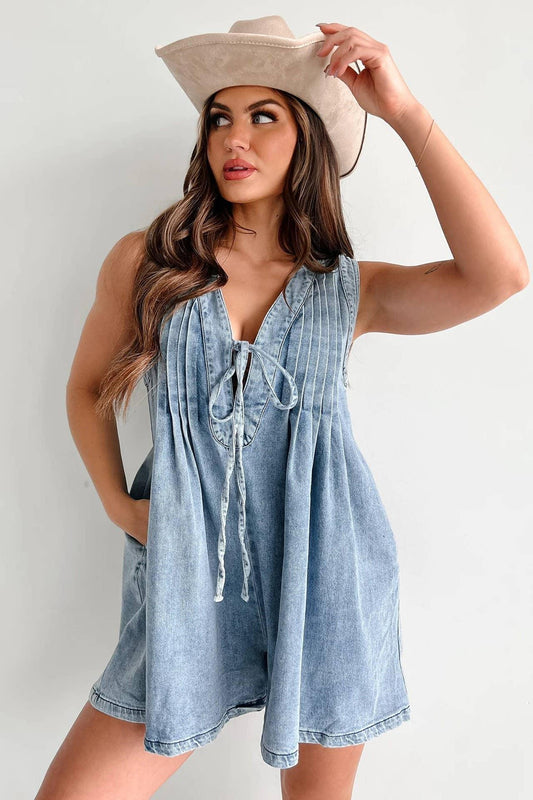 Sleeveless Top & Shorts Denim Romper - Southern Sassy Boutique