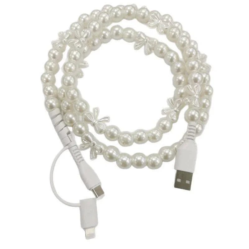 Pearl & Bow Cord Charging Cable 2 in 1 Charger- 39 inches - Southern Sassy Boutique