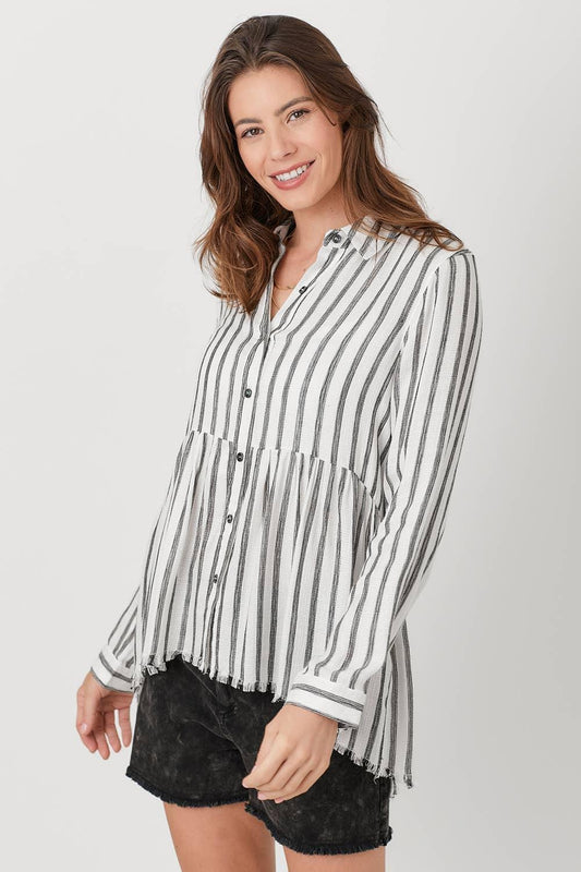 Stripe Peplum Shirt - Southern Sassy Boutique