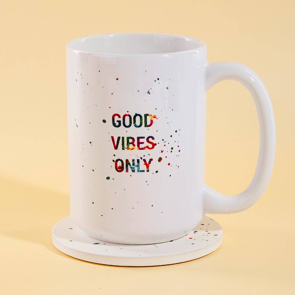 Good Vibes Only 15 Oz Mug With Matching Coaster Gift Set