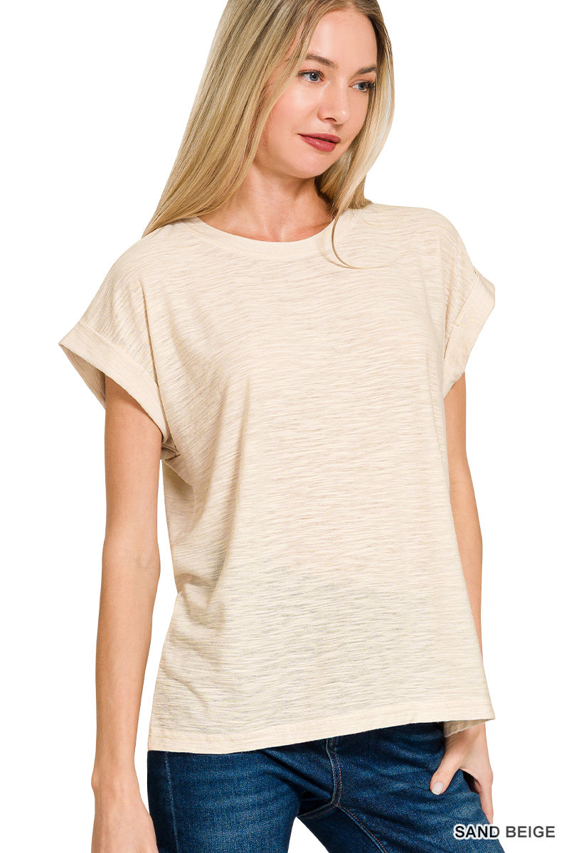 Soft Slub Cuffed Sleeve Tee
