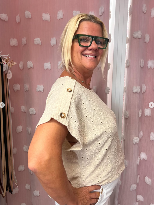 Eyelet Button Detail Short SleeveTop